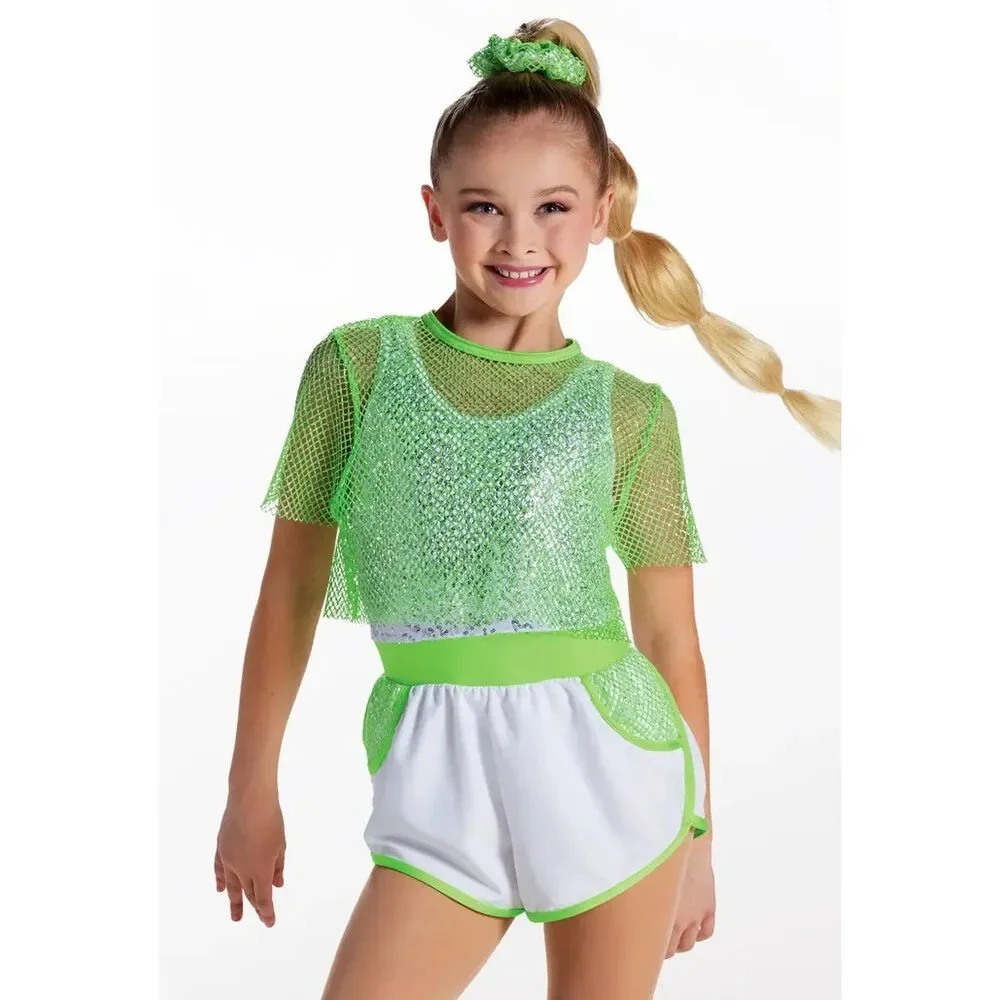 Pre-Owned Dance Costume XL Child Green Weissman 17774 Hip Hop Jazz Tap Clogging